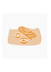 Editable Flat Monochrome Style Top Side View Indian Masala Dosa With Chutney and Sambar on Banana Leaf Vector Illustration for Artwork of Cuisine Related Design With South Asian Culture and Tradition
