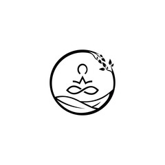 Vector logo on which an abstract image of a person sitting in lotus position. isolated in white background