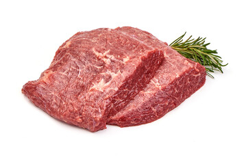 Raw Veal meat, isolated on white background.