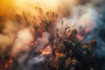 aerial view of a large area with wildfire, ai tools generated image
