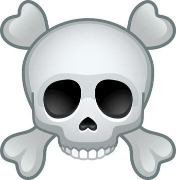 recommend clip art: Top quality emoticon. Skull with crossed bones vector emoji face emoji. Popular element. Detailed emoji icon from the Telegram app.