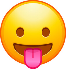 Top quality emoticon. Taunting emoji. Squinting face, grin with tongue out . Yellow face emoji. Popular element. Detailed emoji icon from the Telegram app.