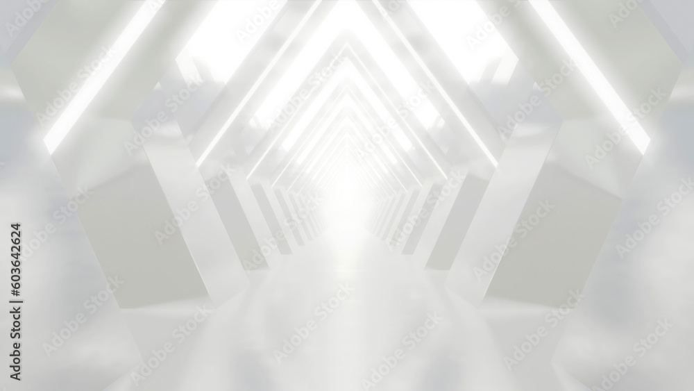 Leinwandbilder 3d rendering of abstract white futuristic geometry tunnel architecture, loop animation.