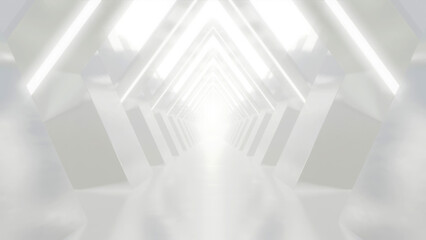 3d rendering of abstract white futuristic geometry tunnel architecture, loop animation.