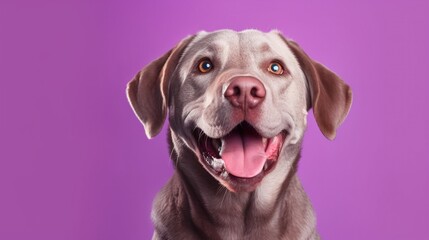 Portrait of a cute labrador retriever on a purple background.Generative Ai