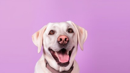 Portrait of a cute labrador retriever on a purple background.Generative Ai