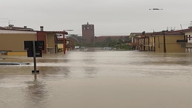 Alluvione di Maggio 2023 in Emilia Romagna a Cesena zona Ponte Nuovo, Italia.