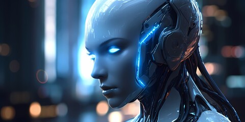 Shiny Robot with Blue Eyes - Concept Art. Generative AI