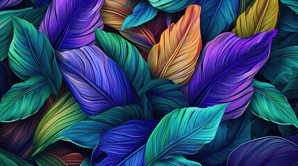 Fototapeta na wymiar A seamless pattern with exotic leaves in an abstract style. generative ai