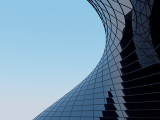 3D render of futuristic architecture, Skyscraper building with curve glass window. - 603645689