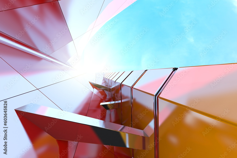 Poster 3d render of abstract futuristic architecture, skyscraper glass office building.