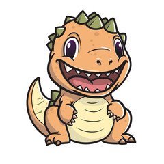 Little cute happy dino. Kid dinosaur for stickers or t-shirts. Illustration on transparent background