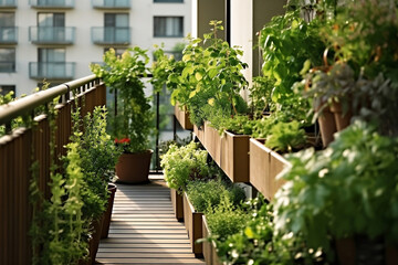 Fototapeta na wymiar A cozy balcony garden in the city Generative AI 