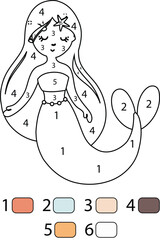 Mermaid Color By Number Coloring Pages
