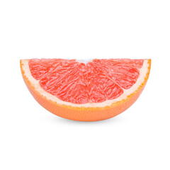 Ripe sliced pink grapefruit citrus fruit isolated on white background