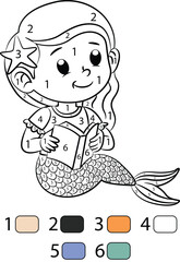 Mermaid Color By Number Coloring Pages