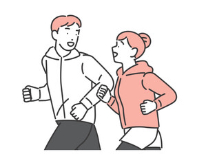 ランニングをする男女のカップルのベクターイラスト素材／運動／ジョギング