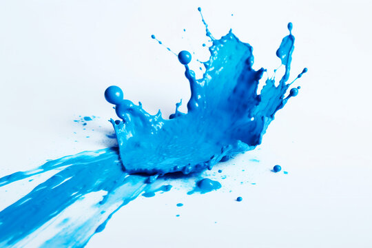 Pintura azul derramada sobre fondo blanco. Generative ai.