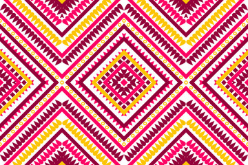 Seamless design pattern, traditional geometric pattern red, yellow, white pink, white vector illustration design, abstract fabric pattern, aztec style for textiles, wallpaper