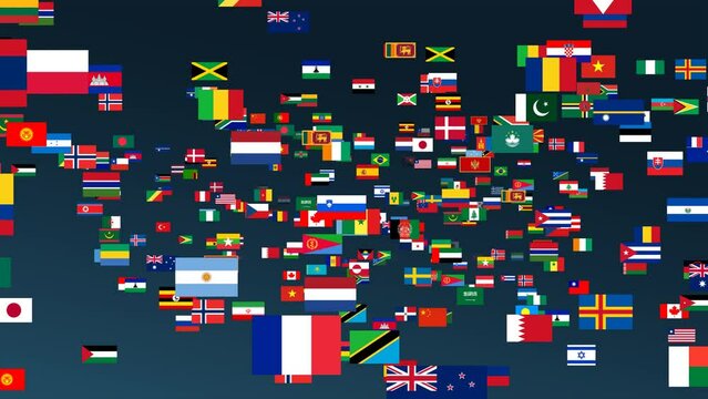 Flags of the World: Vibrant Animated Loop, A Colorful Array of National Flags in Motion 1080p HD