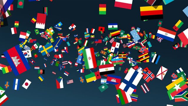 Flags of the World: Vibrant Animated Loop, A Colorful Array of National Flags in Motion Rotating 1080p HD