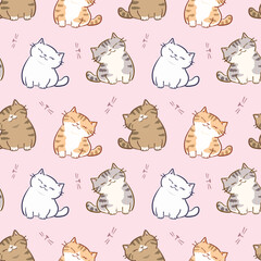 Seamless Pattern with Cartoon Cat Design on Pink Background