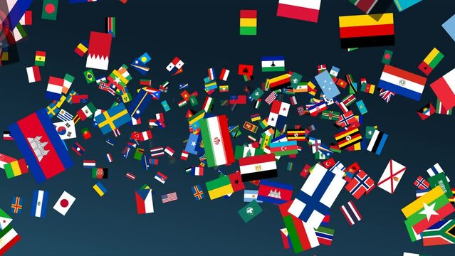 Flags of the World: Vibrant Animated Loop, A Colorful Array of National Flags in Motion Rotating 2160p 4k