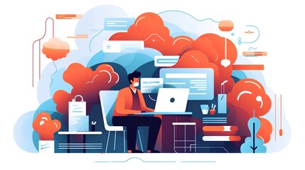 Doctor managing digital documents, flat style illustration. Integration of technology in healthcare, emphasizing digital record keeping, efficiency, and streamlined patient care. Generative AI