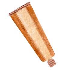 Watercolor cosmetic element, brown container for cream, body care products, etc. Isolated on white background.