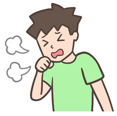 タイトル	手を口元に当てて、咳をしている男性