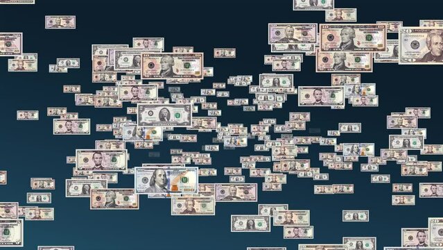Money in Motion: Mesmerizing Animation Loop of US Dollar Flying Banknotes 2160p 4k