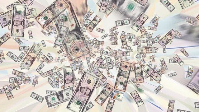 Money in Motion: Mesmerizing Animation Loop of US Dollar Flying Banknotes Rotating Trail 2160p 4k
