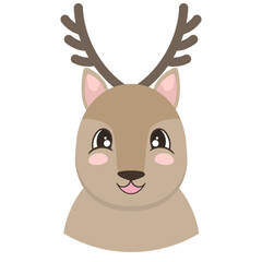 Portrait of cute deer in cartoon style. Illustration on transparent background