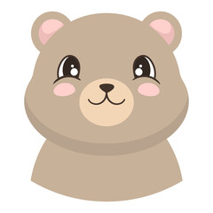 Portrait of cute bear in cartoon style. Illustration on transparent background