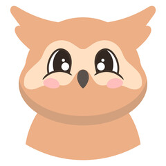 Portrait of cute owl in cartoon style. Illustration on transparent background