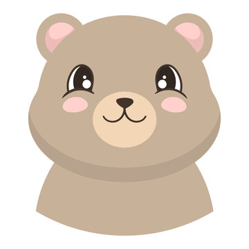 Portrait of cute bear in cartoon style. Illustration on transparent background