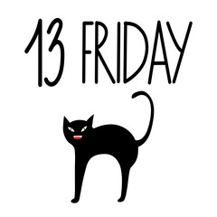 Illustration of a black cat with the word Friday the 13th . vector illustration