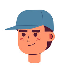 Confident smiling coach man wearing baseball cap semi flat vector character head. Baseball player. Courier. Editable cartoon avatar icon. Color spot illustration for web graphic design, animation