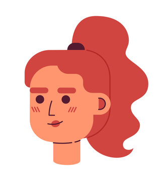 Young adult hispanic woman with ginger wavy ponytail semi flat vector character head. Editable cartoon avatar icon. Face emotion. Colorful spot illustration for web graphic design, animation