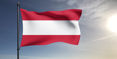 Austria national flag cloth fabric waving on beautiful grey sky Background.
