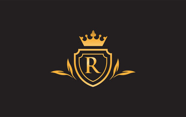Crown and shield icon and Royal, luxury symbol vector. King, queen abstract geometric logo design 