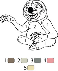 Sloth Color By Number Coloring Pages