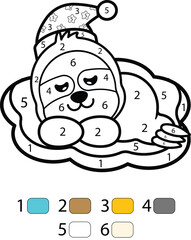 Sloth Color By Number Coloring Pages
