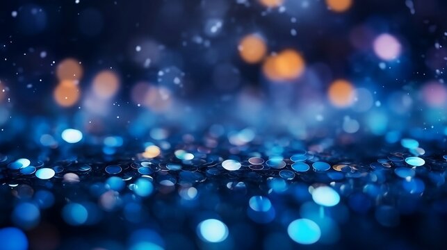 Vibrant Nebula: abstract lights. Abstract lights blur bokeh background. granite blue vivid background, generative AI