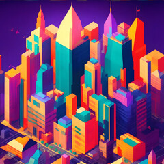 City ​​project, colorful city illustration.Generative AI technology