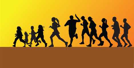 group of runners silhouette vector