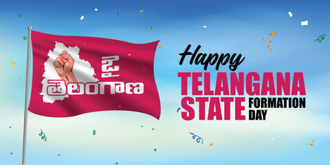 Telangana state formation day celebration - Revolution hand. Jai telangana written in telugu