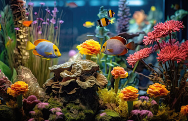 Obraz na płótnie Canvas closeup of colorful aquarium, ai generated