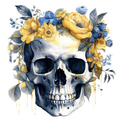 skull with flowers, generative AI