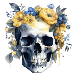 Printed kitchen splashbacks Aquarel Skull skull with flowers, generative AI